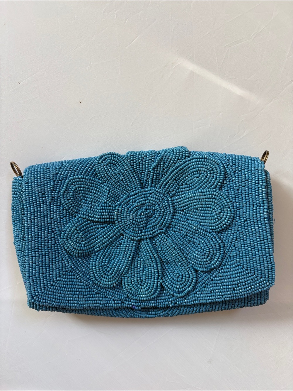 Anthropologie Beaded Teal Floral Clutch